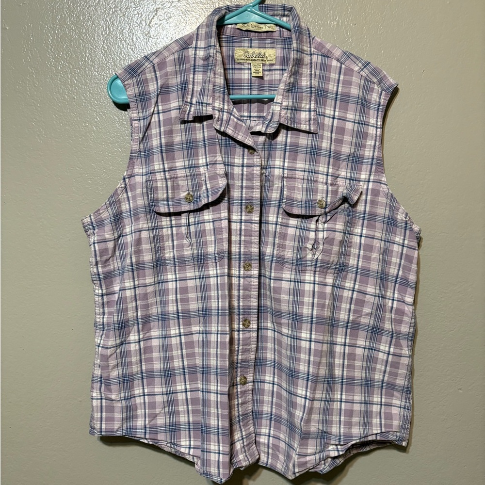 Women’s Cabela’s Sleeveless Plaid Button-Up Shirt. Size 2XL